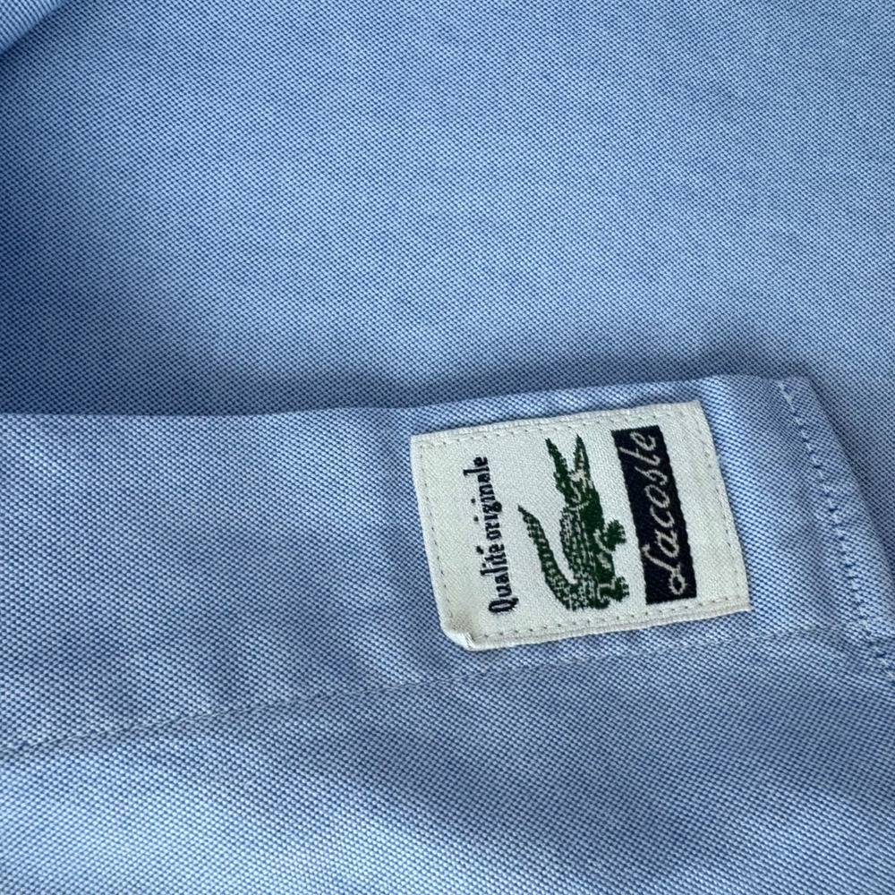 VTG Lacoste Mens Oxford Button Down Shirt Size 42 Blue Classic Fit Logo Preppy - Picture 8 of 10